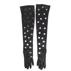 CHANEL Long Perforated Gloves in Black Lamb Leather