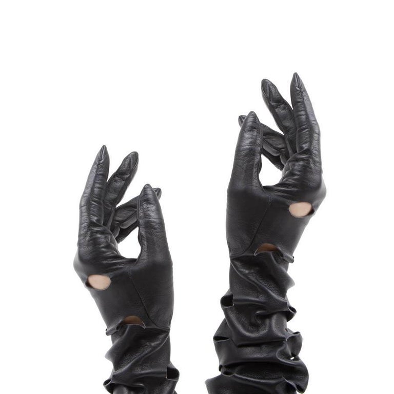 CHANEL Long Perforated Gloves in Black Lamb Leather For Sale at 1stDibs ...