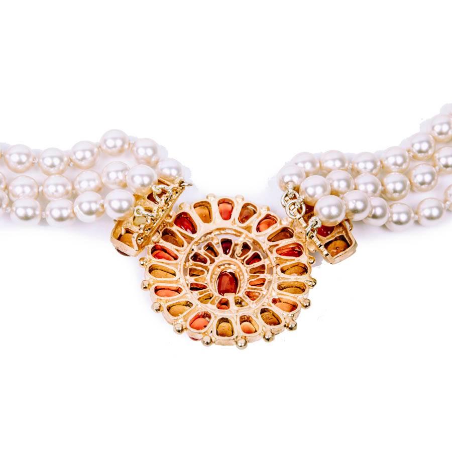 MARGUERITE DE VALOIS Byzantin Triple-Row Necklace in Pearls and Molten Glass In New Condition In Paris, FR