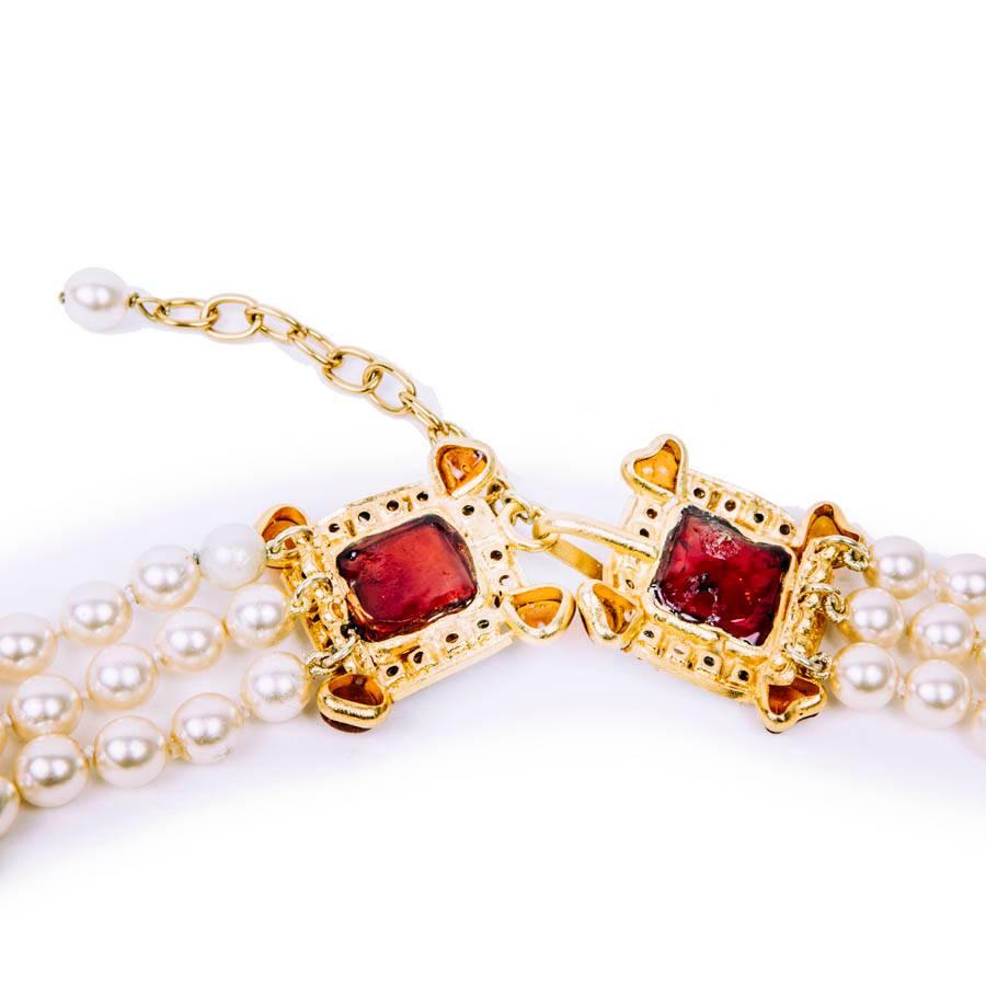 Women's MARGUERITE DE VALOIS Byzantin Triple-Row Necklace in Pearls and Molten Glass