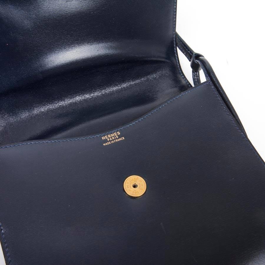 Vintage HERMES Pouch in Blue Night Box Leather 3