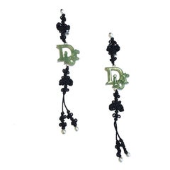 DIOR Pendant Clip-on Earrings in Fine Black Cord 