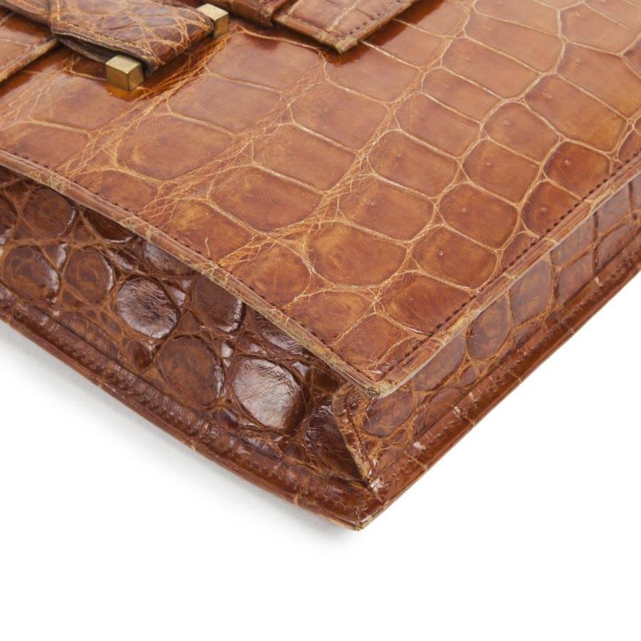 Brown Vintage HERMES '24 Faubourg' Handbag in Camel Alligator Leather
