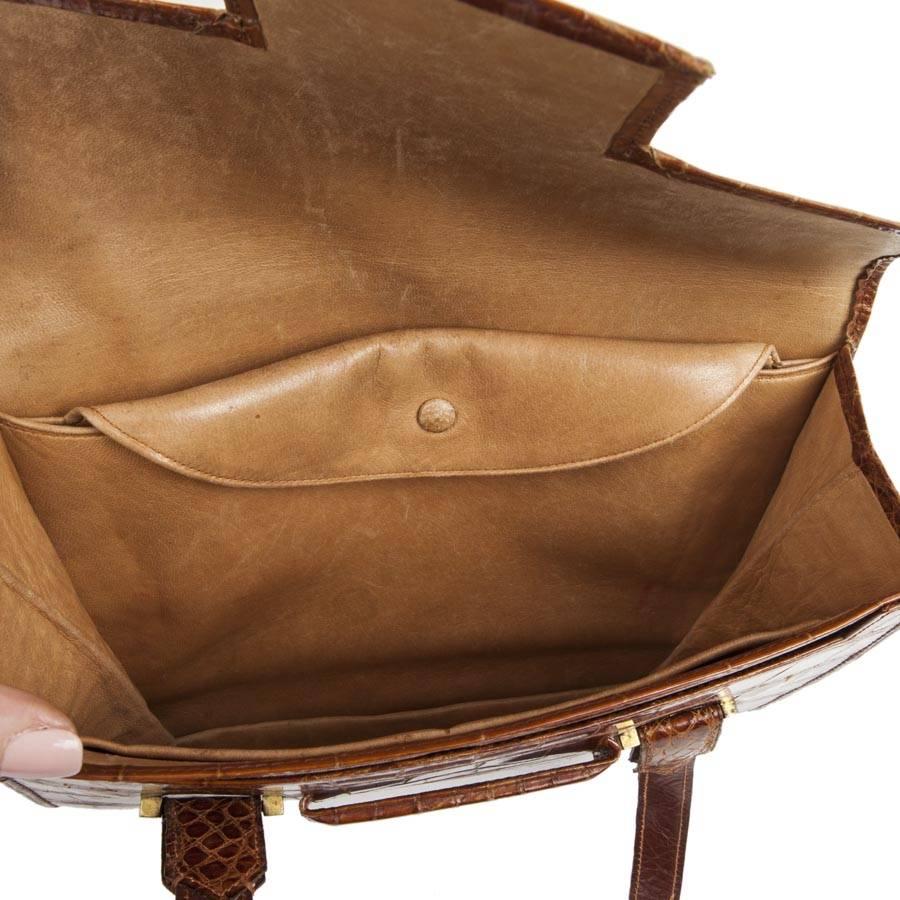 Vintage HERMES '24 Faubourg' Handbag in Camel Alligator Leather 1