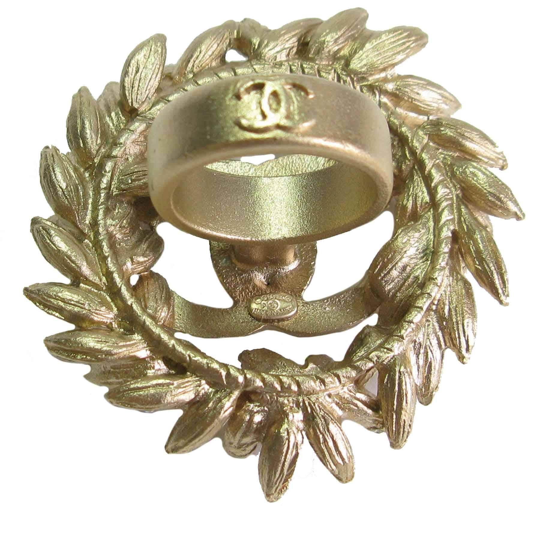 CHANEL Crown Ear of Wheat Ring in Gilded Metal Size 53FR 1