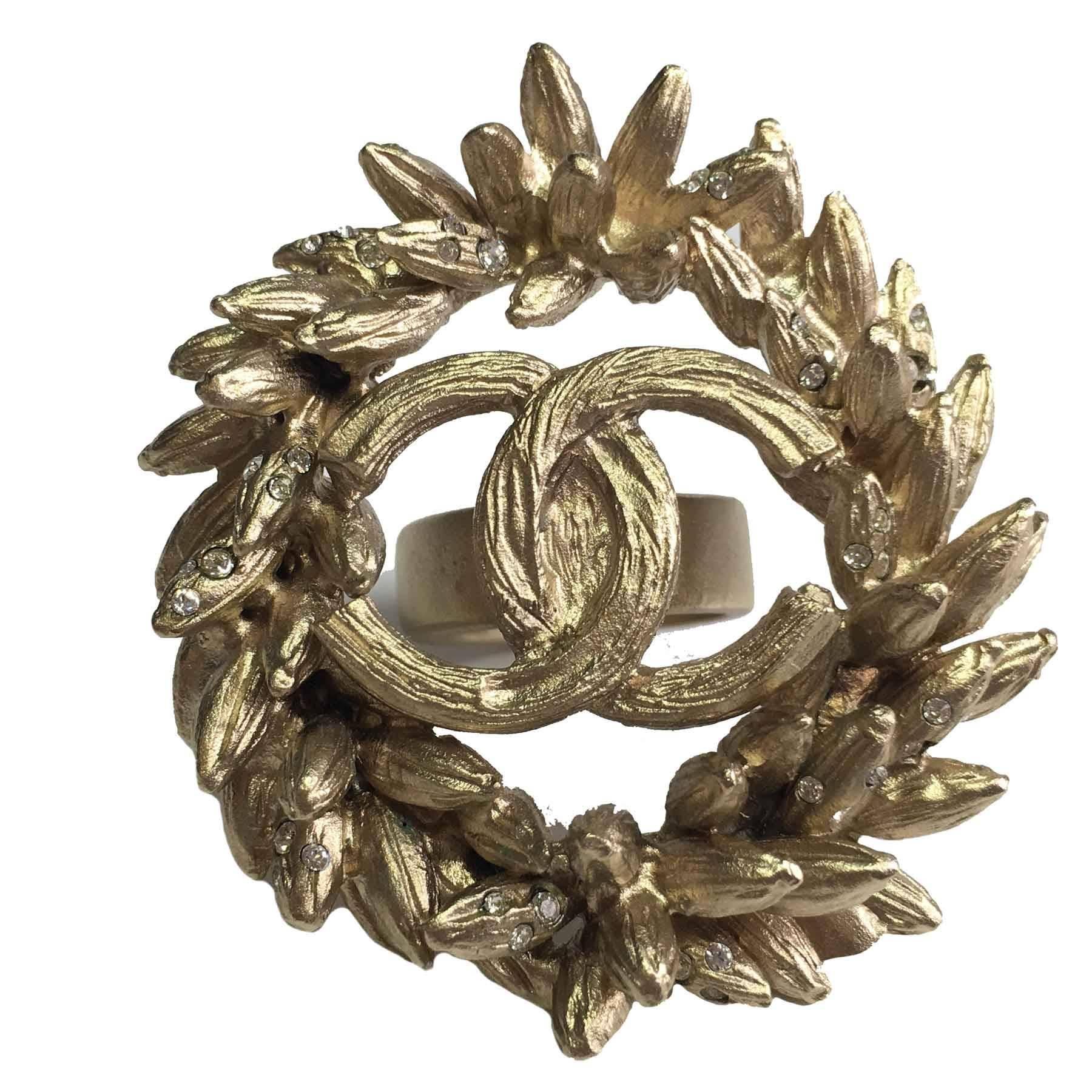 CHANEL Crown Ear of Wheat Ring in Gilded Metal Size 53FR 3