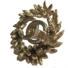 CHANEL Crown Ear of Wheat Ring in Gilded Metal Size 53FR