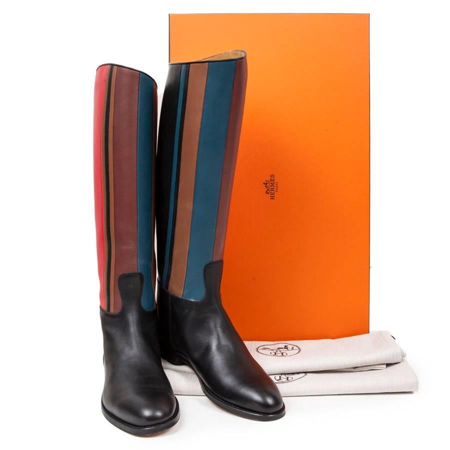 HERMES Riding Boots in Multicolored Leather Size 39EU 1