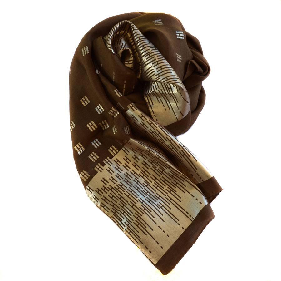 HERMES Brown, Gold with Silver Threads Stole in Silk and Cashmere 1