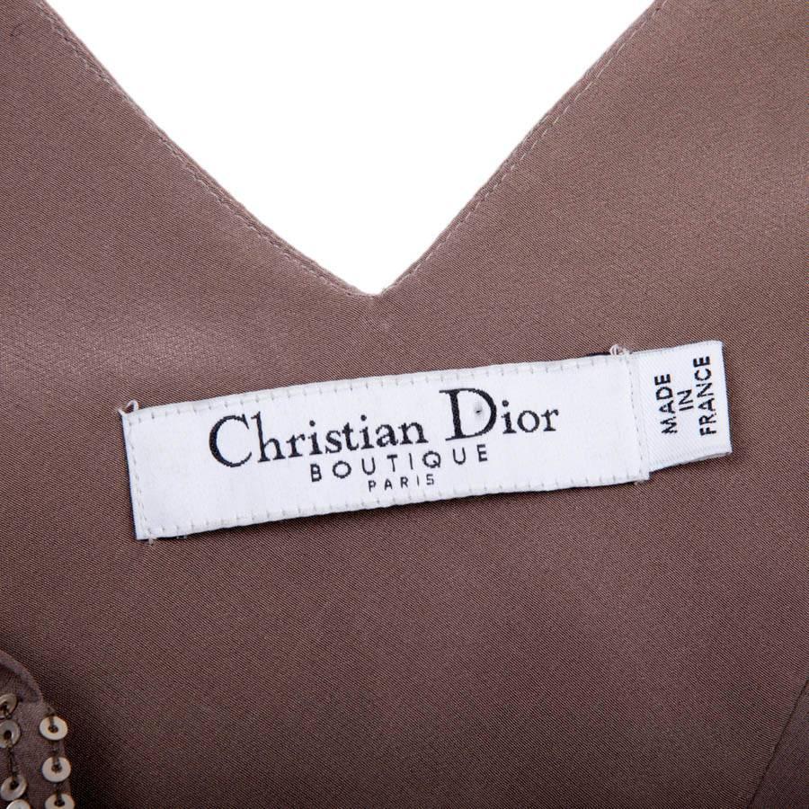 CHRISTIAN DIOR Asymmetrical Cocktail Dress in Taupe Color Silk Size 38FR 1