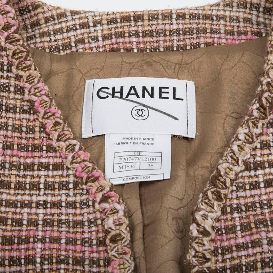 Women's CHANEL Classic Jacket in Beige, Pink and Brown Tweed Size 38FR