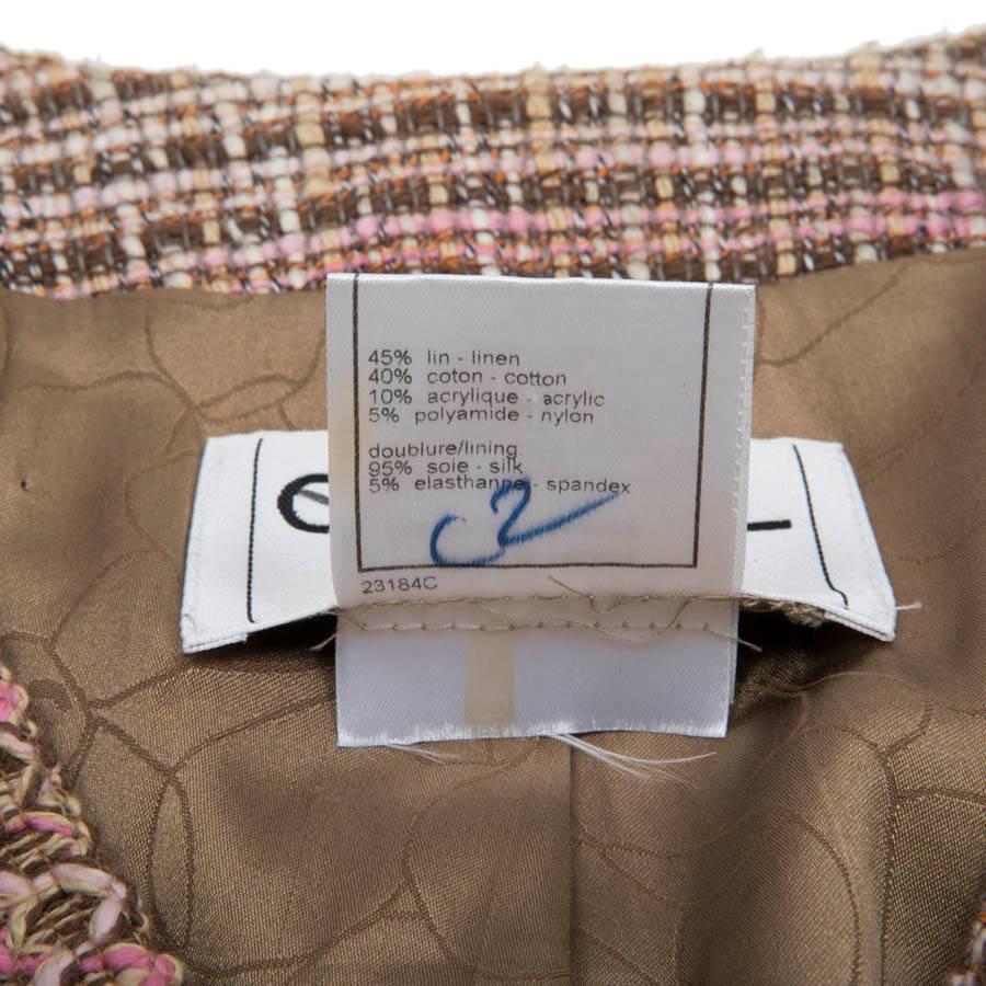 CHANEL Classic Jacket in Beige, Pink and Brown Tweed Size 38FR 1