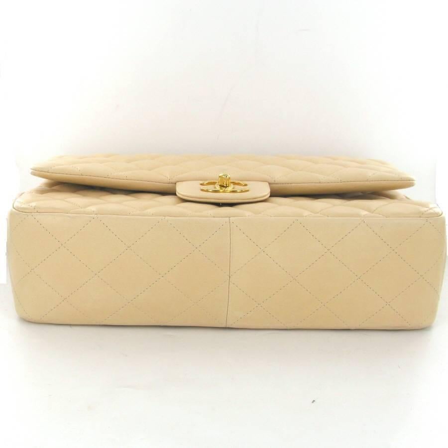 CHANEL Jumbo Flap Bag in Beige Quilted Lamb Leather 1