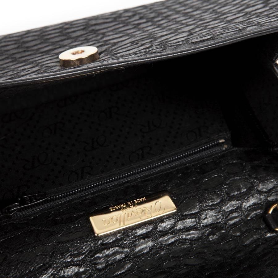 Vintage REVILLON Evening Bag in Black Silk with Crocodile Pattern 3