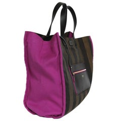 FENDI Handbag in Canvas with Brown Stripes and a Matching Silk Scarf