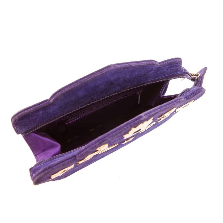 Vintage YVES SAINT LAURENT Clutch Bag in Purple Velvet Calfskin 1