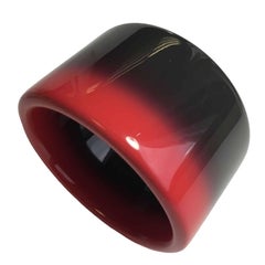 HERMES Cuff Bracelet in Red and Gray Lacquered Wood Size M