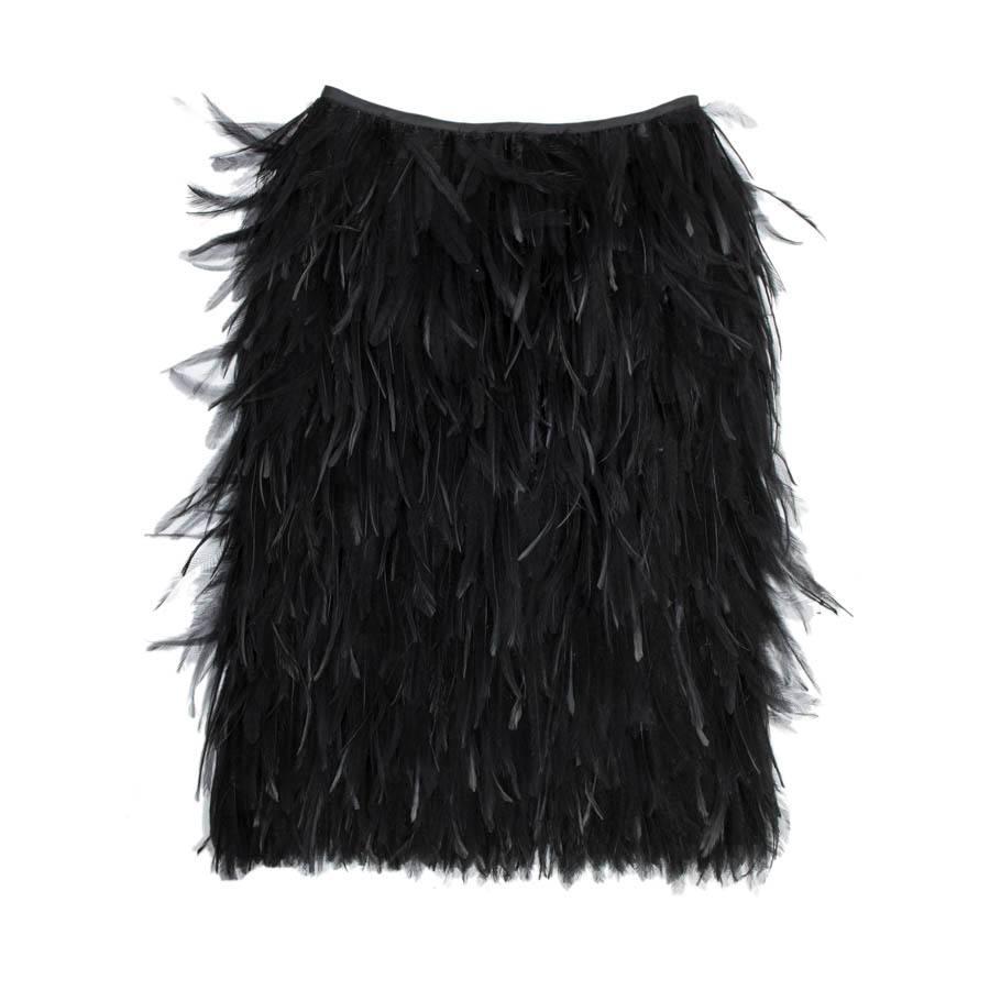 YVES SAINT LAURENT Skirt in Black Swan Feathers Size 40EU