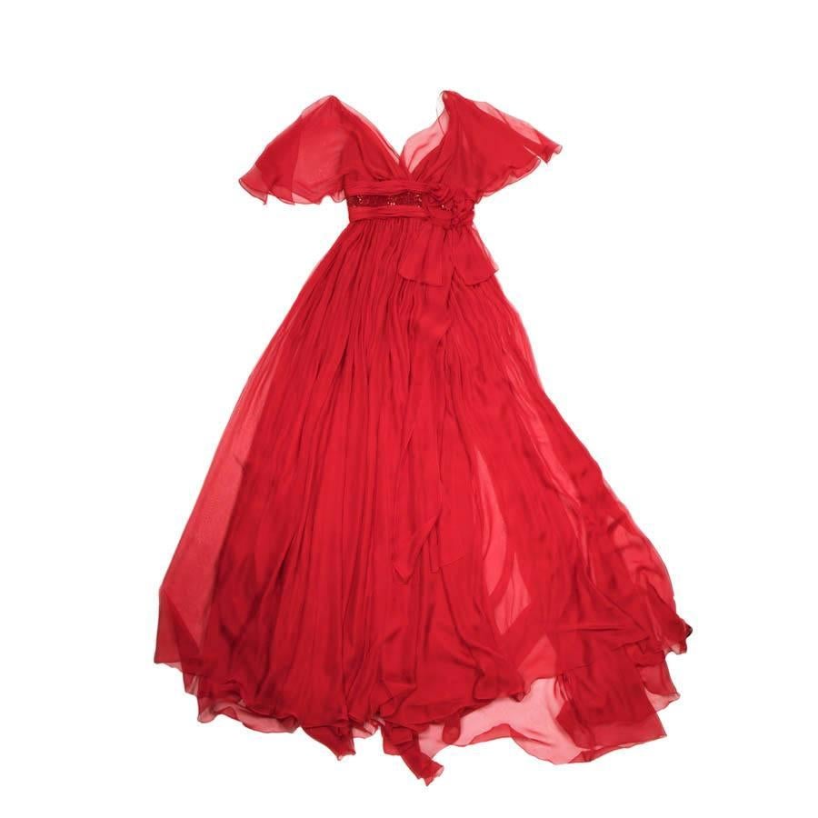 ELIE SAAB Evening Gown in Red Chiffon Size 38EU