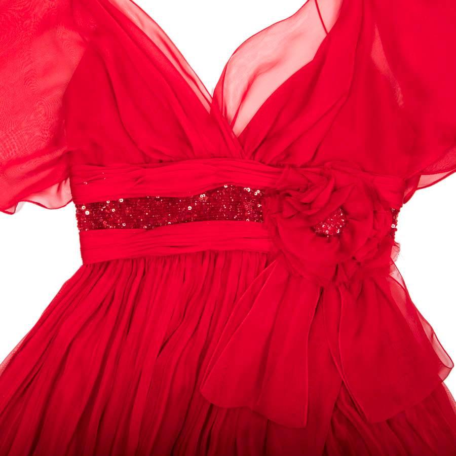 ELIE SAAB Evening Gown in Red Chiffon Size 38EU For Sale 1