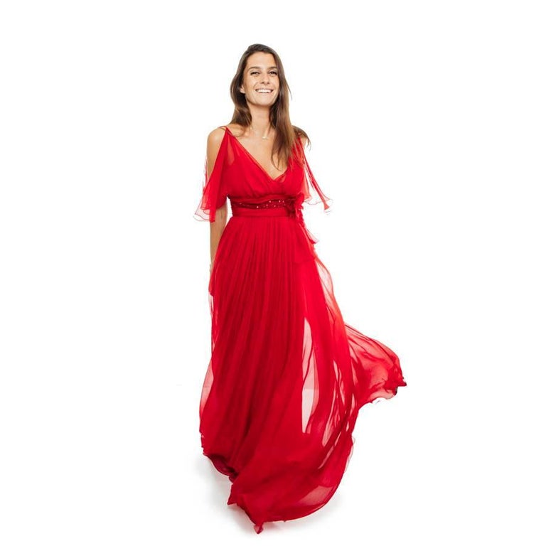 Robe de soirée ELIE SAAB en mousseline rouge taille 38EU En