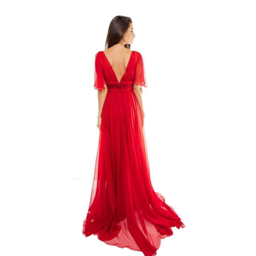 ELIE SAAB Evening Gown in Red Chiffon Size 38EU In Excellent Condition For Sale In Paris, FR