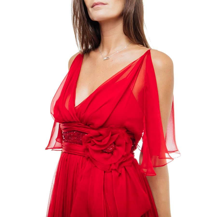 Women's ELIE SAAB Evening Gown in Red Chiffon Size 38EU For Sale