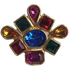 Vintage YVES SAINT LAURENT Pin's in Gilded Metal and Multicolored Stones