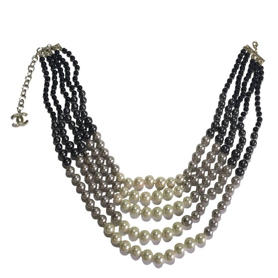 CHANEL Necklace 5 rows of Pearls of 4 Colors