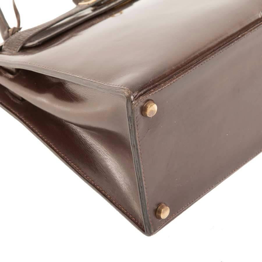 Women's Vintage HERMES Kelly 28 Handbag in Brown Glazed Box Leather