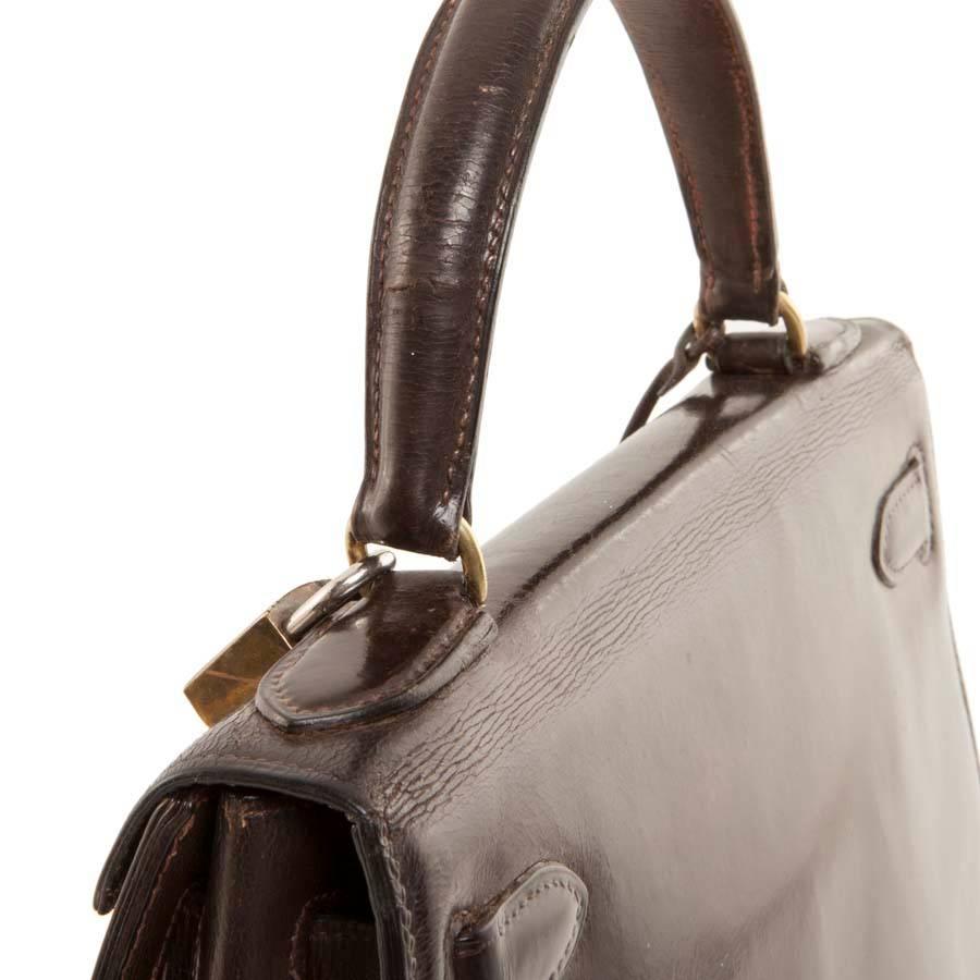 Vintage HERMES Kelly 28 Handbag in Brown Glazed Box Leather 4