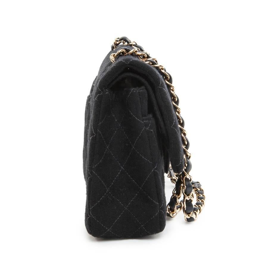 CHANEL Timeless Double Flap Bag in Black Jersey In New Condition In Paris, FR