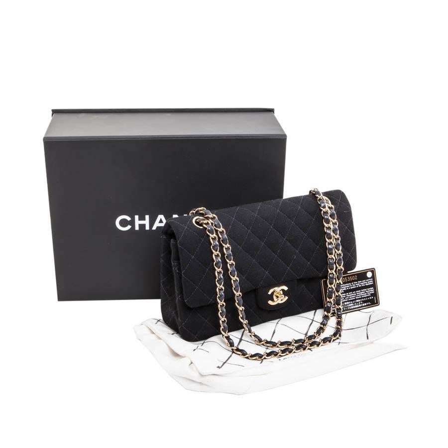 CHANEL Timeless Double Flap Bag in Black Jersey 6