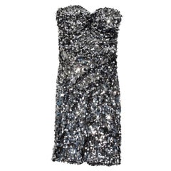 DOLCE & GABBANA Strapless Cocktail Dress Embroidered with Silver Sequins