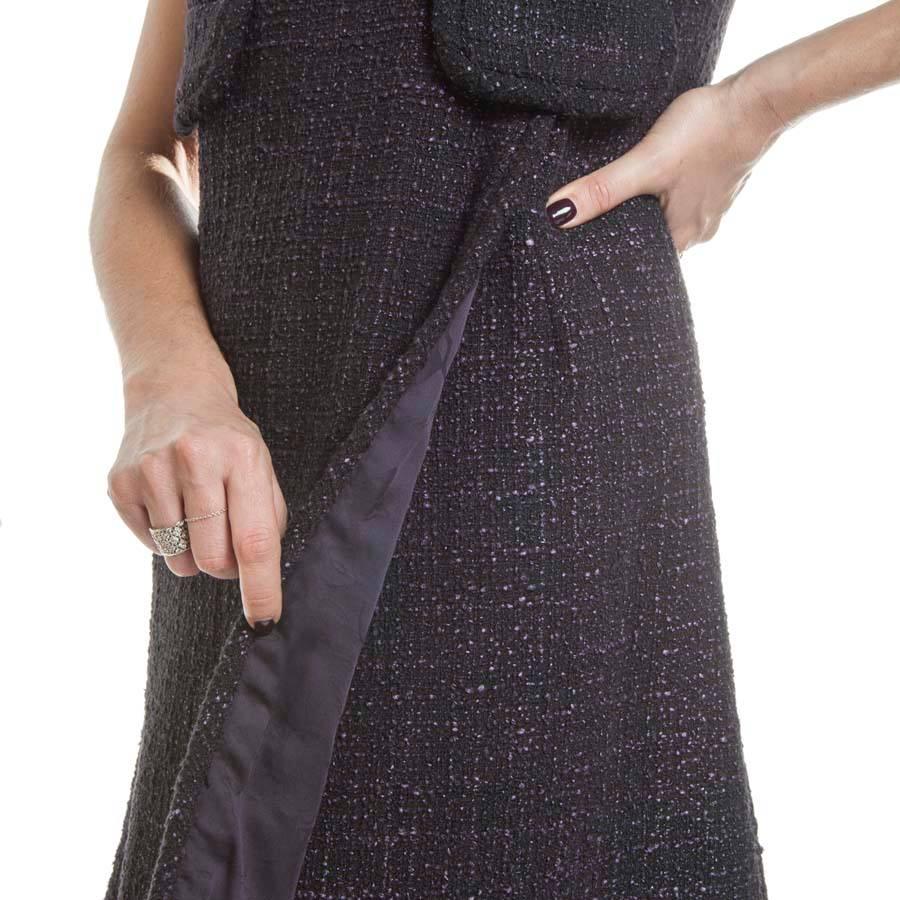 CHANEL Wrap Dress in Black and Purple Tweed Size 38EU 2