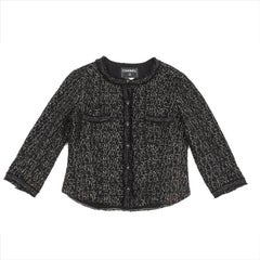 CHANEL Jacket in Black Tweed Embroidered with Silver Thread 'Coco...' Size 44 EU