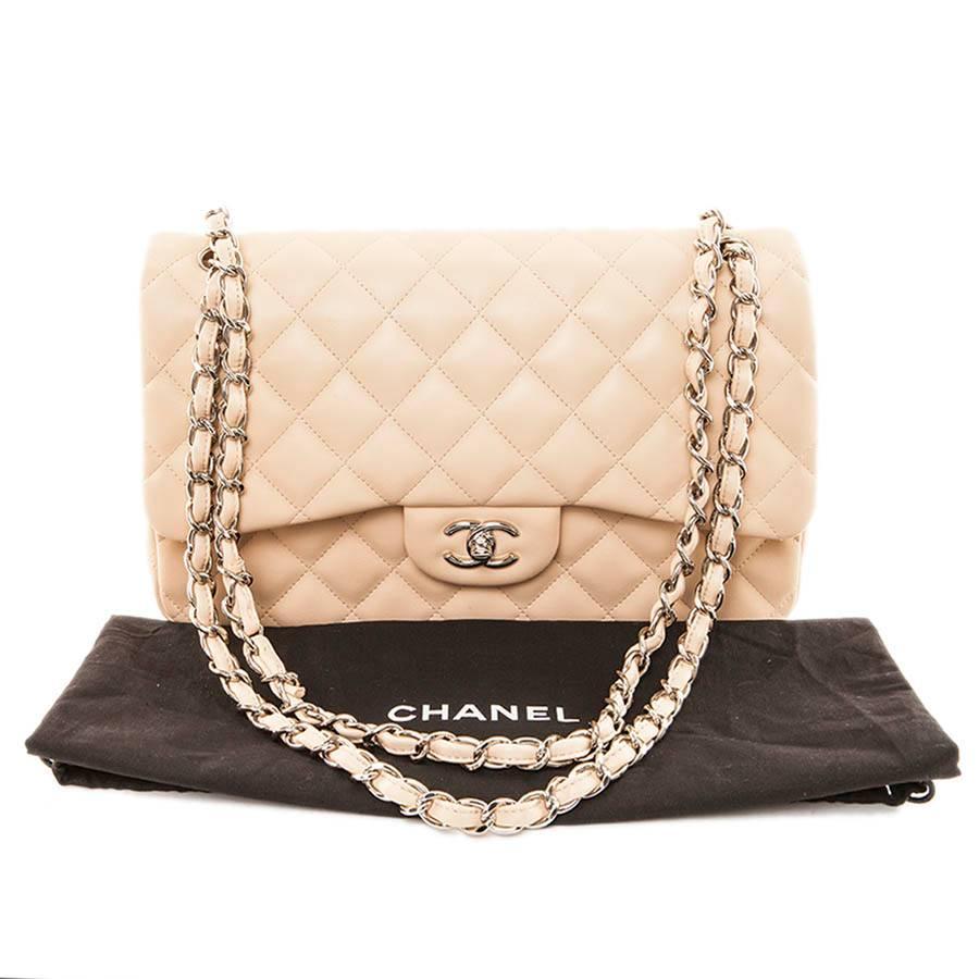 CHANEL Jumbo Double Flap Bag in Beige Quilted Lambskin Leather 1