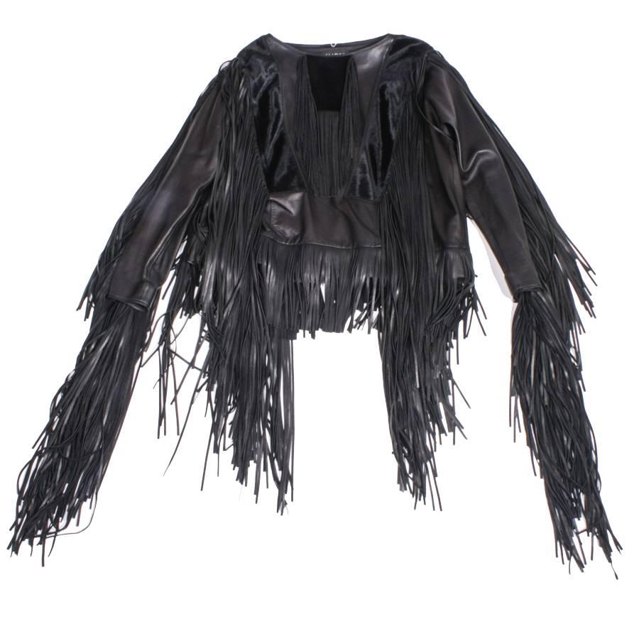 TOM FORD Top in Black Dipped Lamb and Foal Leather with Fringes Size 38EU