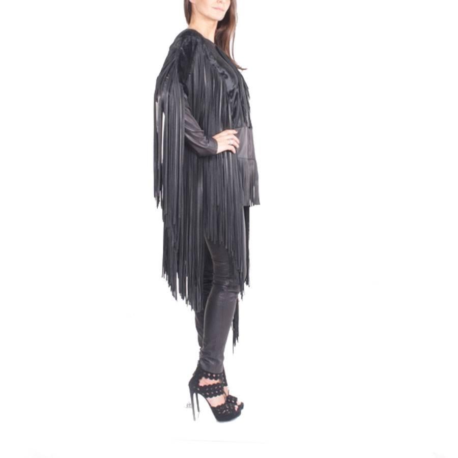 TOM FORD Top in Black Dipped Lamb and Foal Leather with Fringes Size 38EU In Excellent Condition In Paris, FR