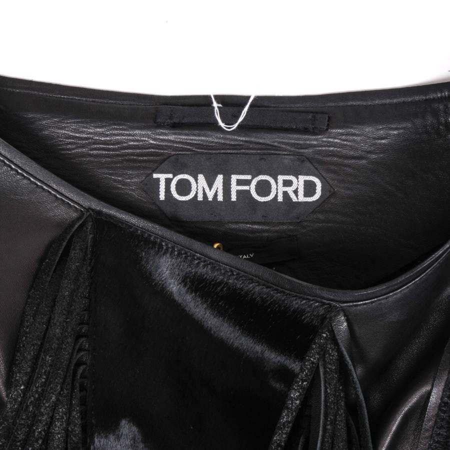 TOM FORD Top in Black Dipped Lamb and Foal Leather with Fringes Size 38EU 4