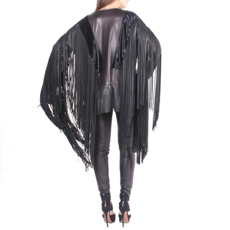 Women's TOM FORD Top in Black Dipped Lamb and Foal Leather with Fringes Size 38EU