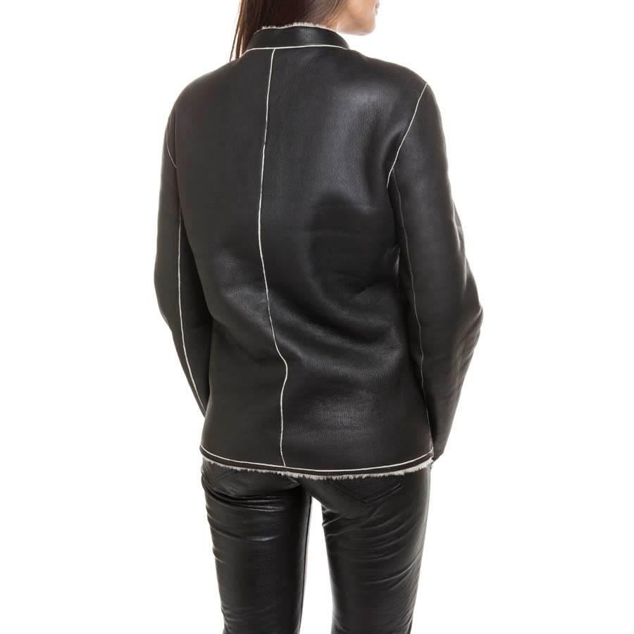Women's CHANEL Jacket in Black Lambskin Leather Size 42EU