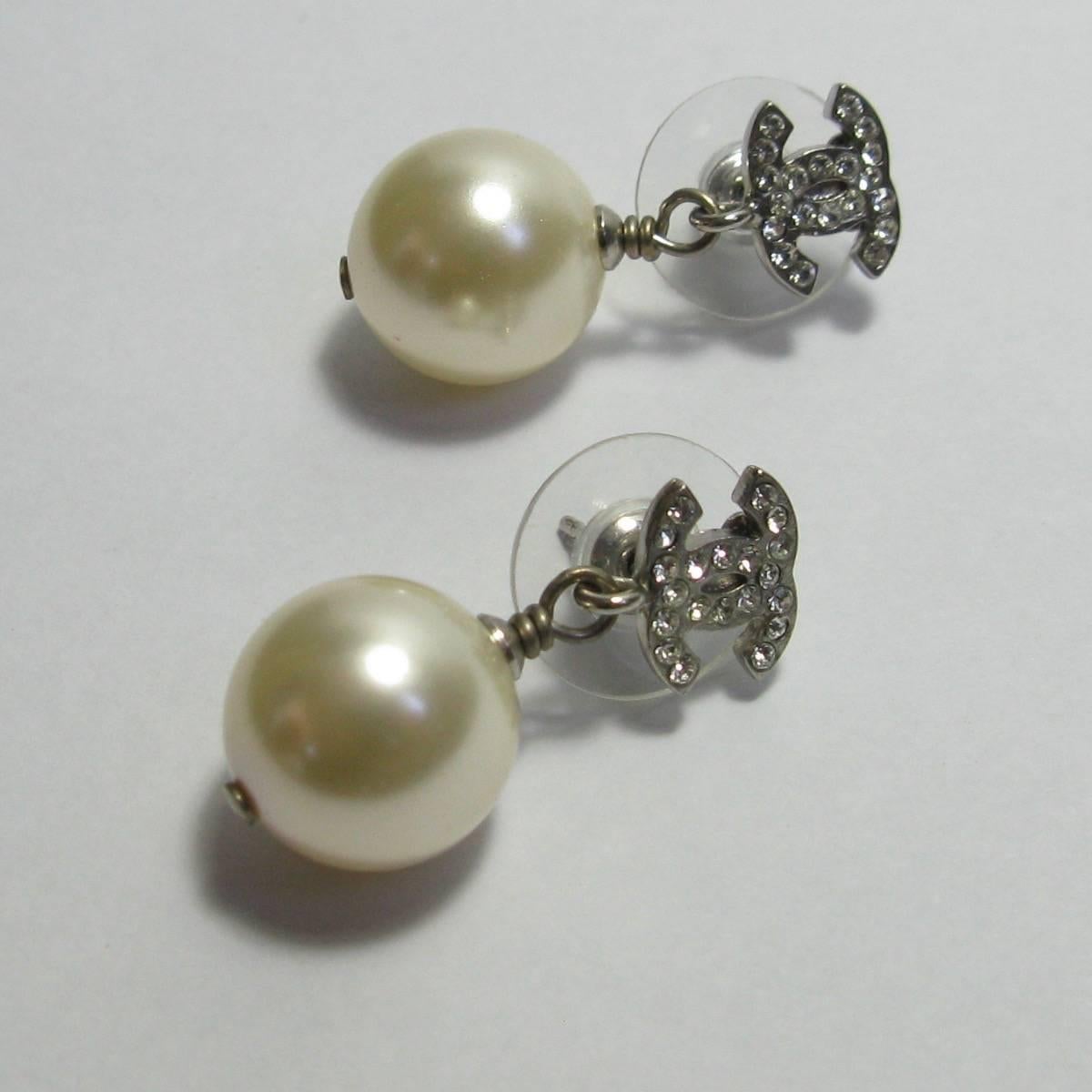 pearl rhinestone pendant stud earrings