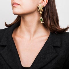 YVES SAINT LAURENT Starfish and Fish Pendant Clip-on Earrings in Gilded Metal