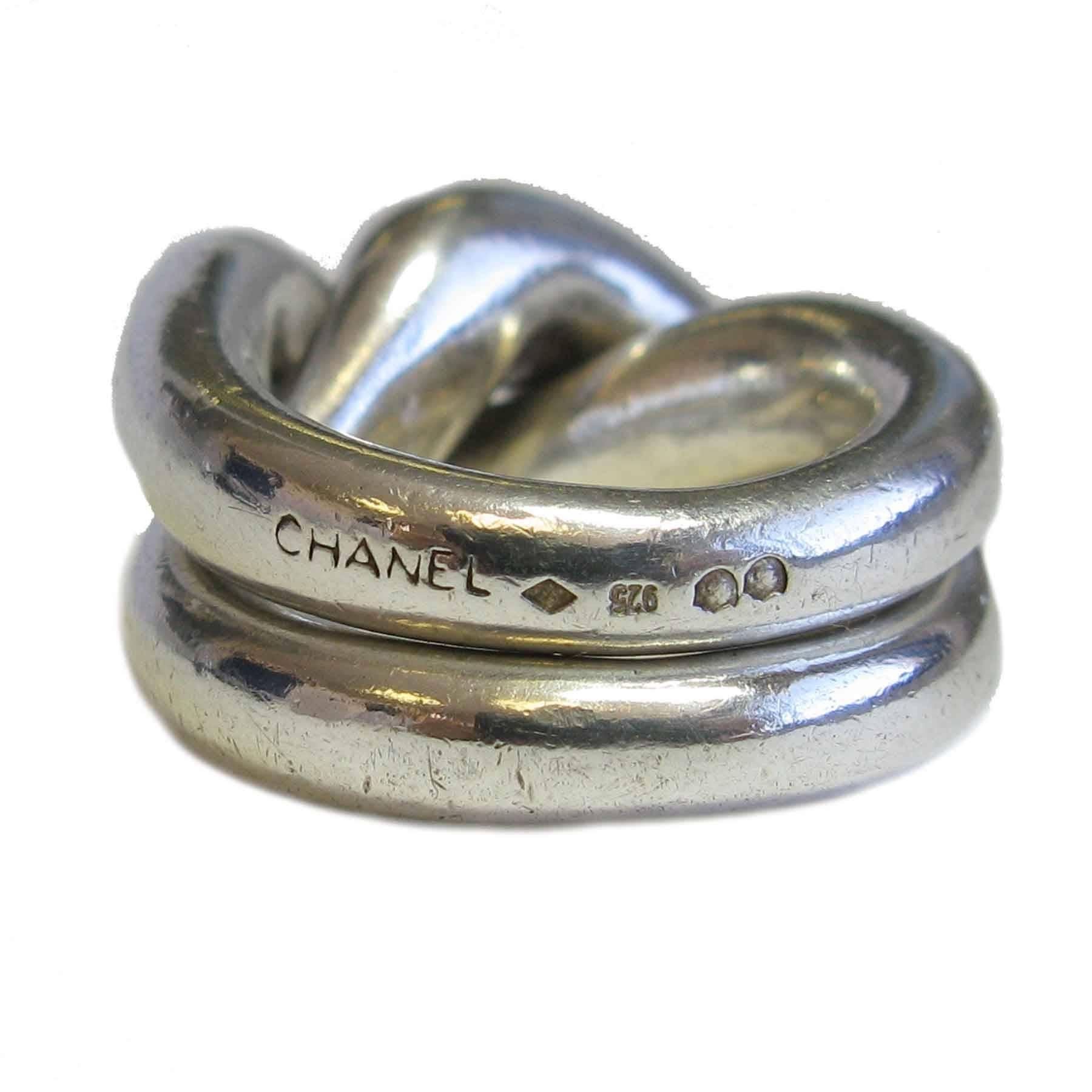 Women's CHANEL Double Ring In Sterling Silver Ag925 Size 50 EU - 5.5 US