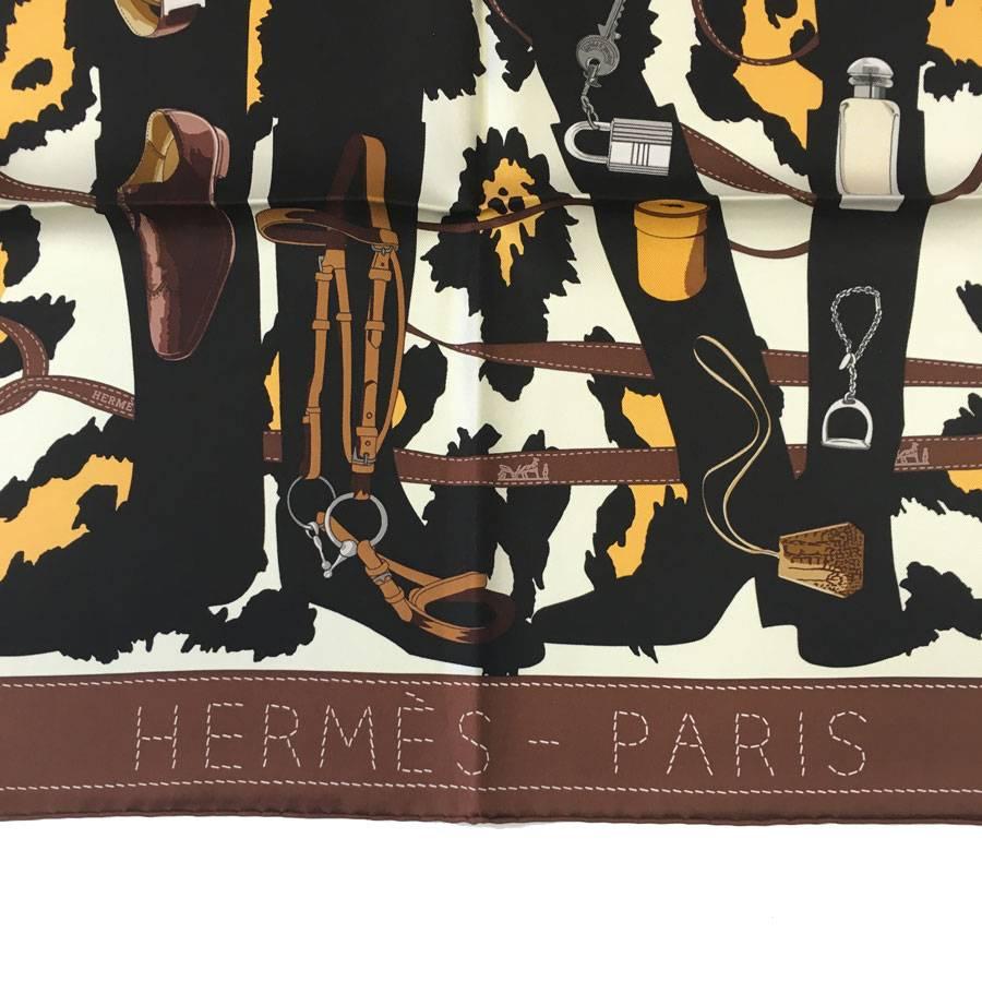 HERMES 'Madame, Monsieur' Scarf in Ivory and Brown Silk In New Condition In Paris, FR