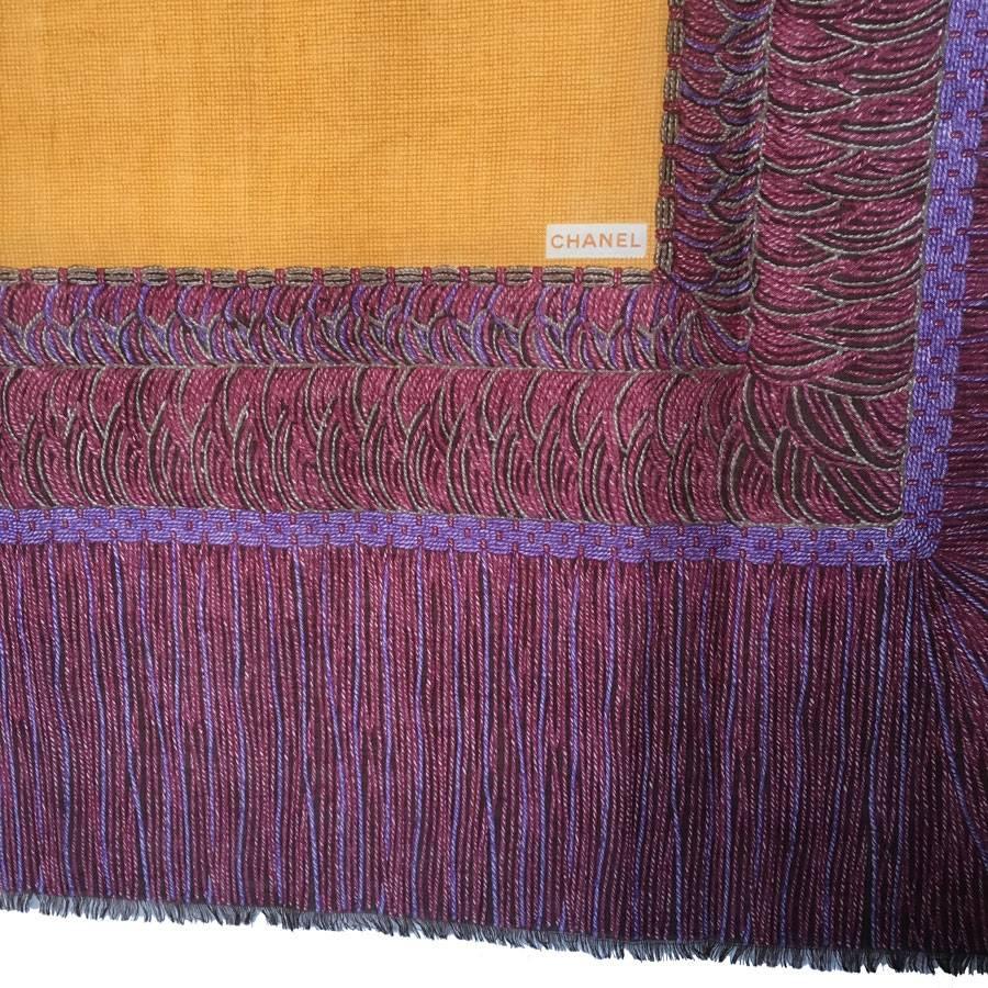 Brown CHANEL Fringed Shawl in Multicolored Wool and Silk