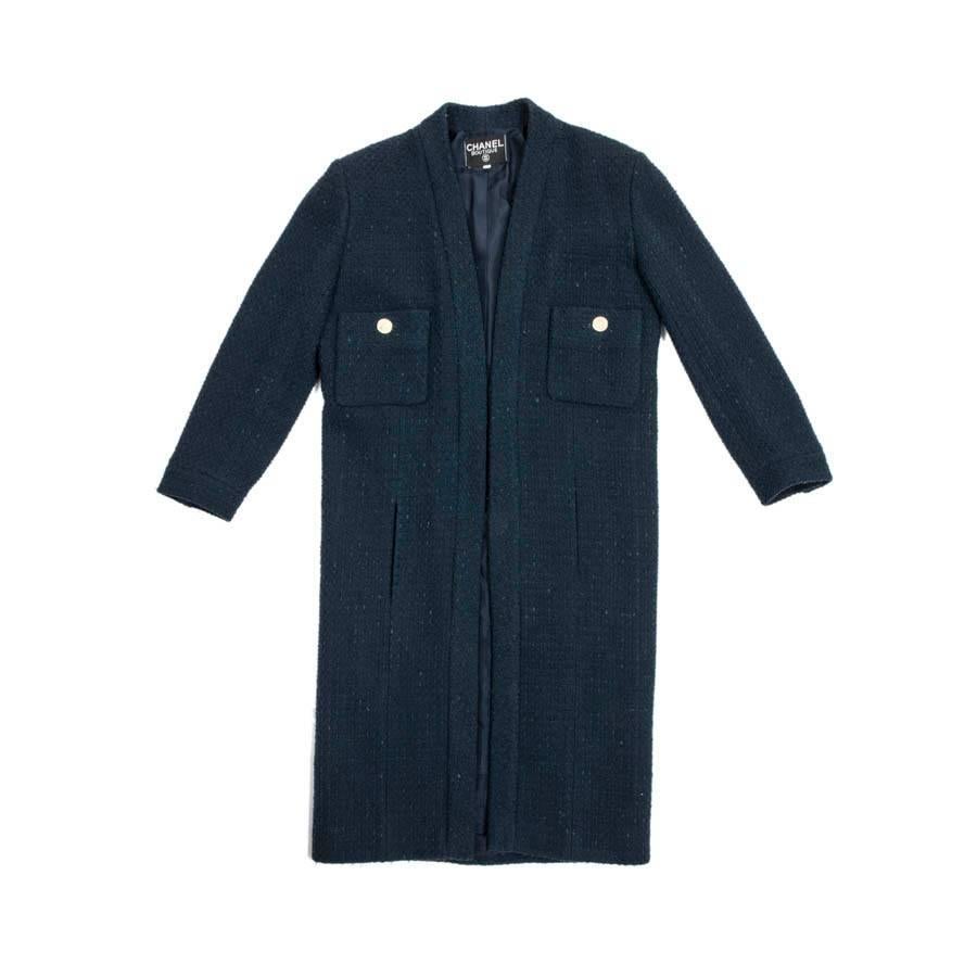 CHANEL Straight Cut Coat in Blue Wool Size 36EU