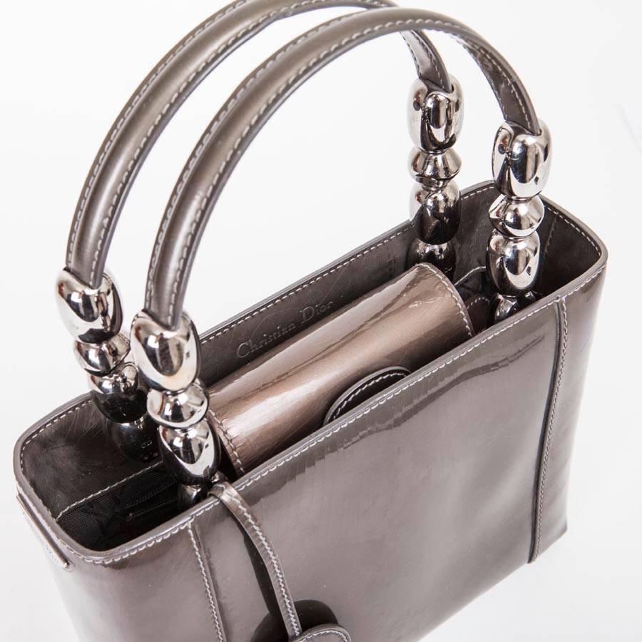 Gray DIOR 'Lady D' Handbag in Brown Patent Leather