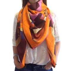 HERMES 'Echec au roi' Shawl in Multicolored Cashmere and Silk